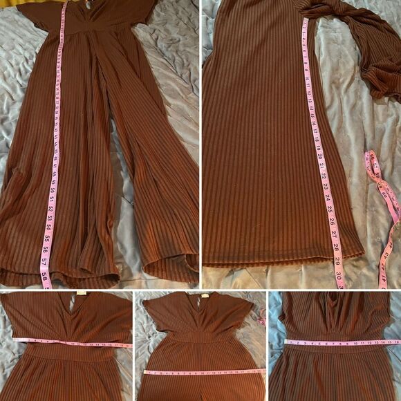 Joyfolie Everlynne Ribbed Jumpsuit Cold Shoulder Full Length Brown Clay S - Picture 11 of 11